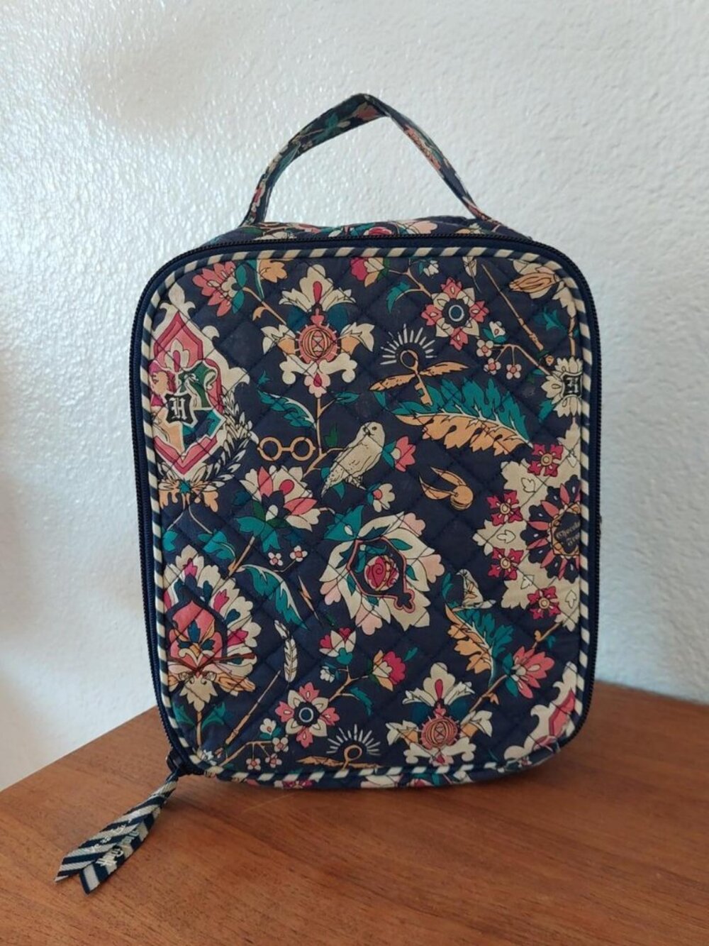 Harry Potter Hogwarts Floral Quilted Cosmetic Bag with floral and bird motifs #h